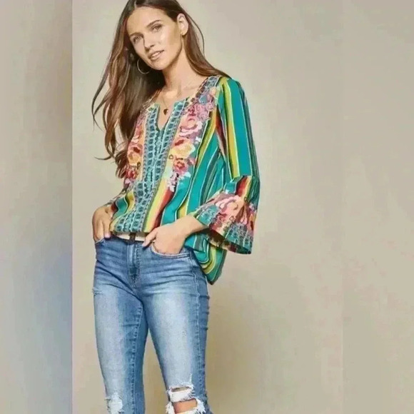 SAVANNA JANE STRIPE BELL SLEEVE in Western Size Small - Picture 12 of 12